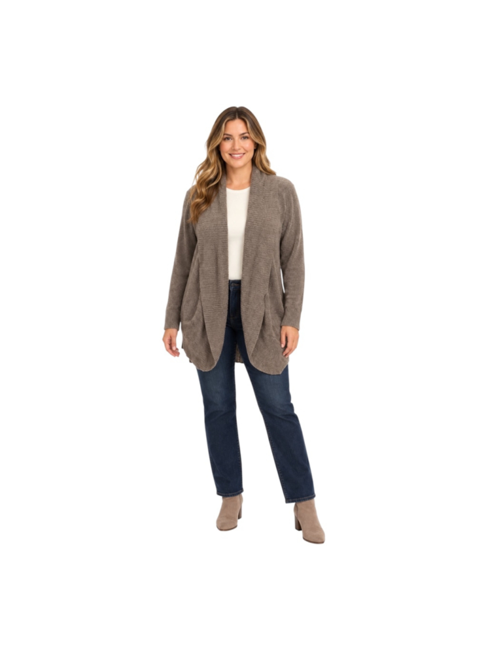 Barefoot Dreams CozyChic Lite Circle Cardi Cocoa Pearl Heather Size L